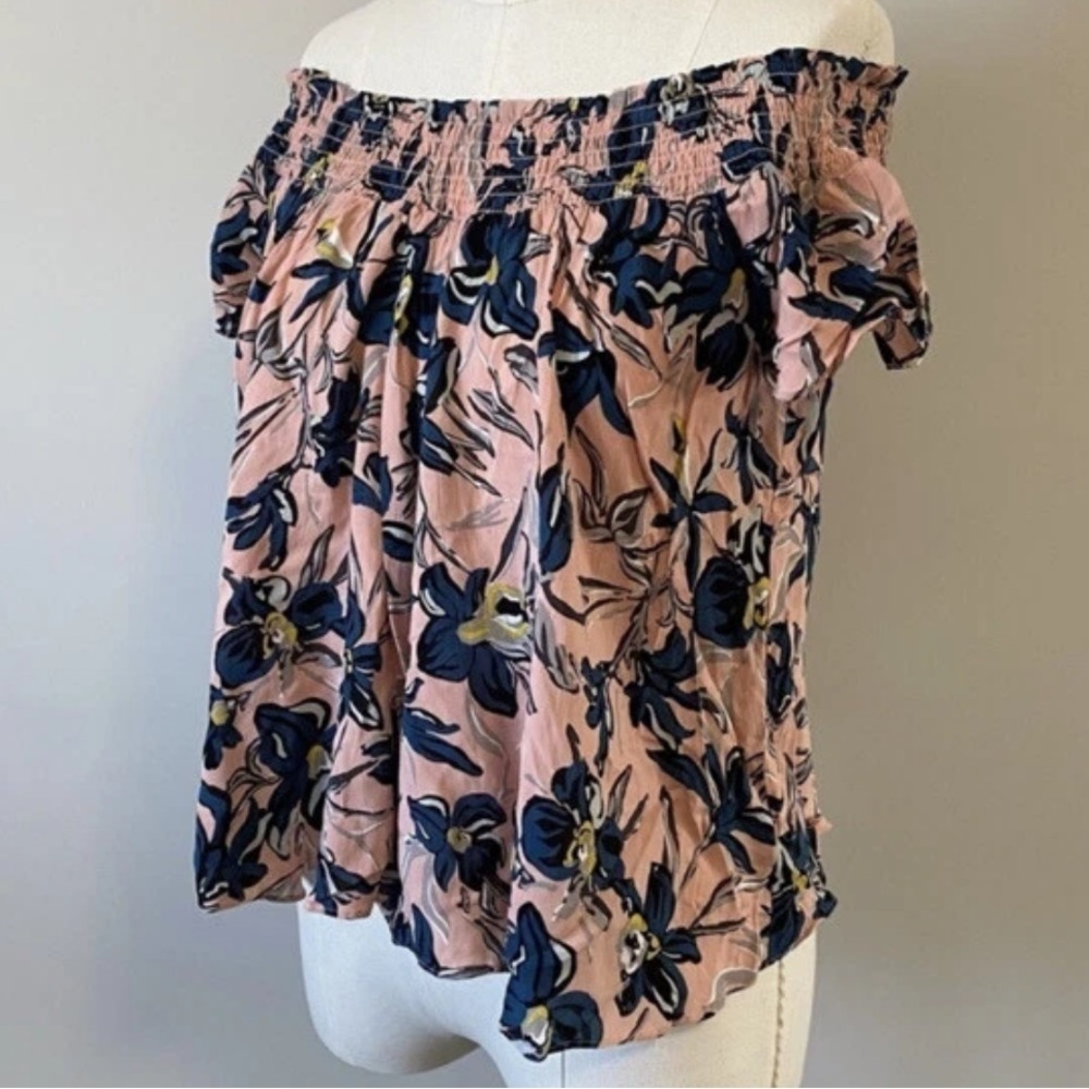 Talula Pink and Navy Floral Off-Shoulder Blouse